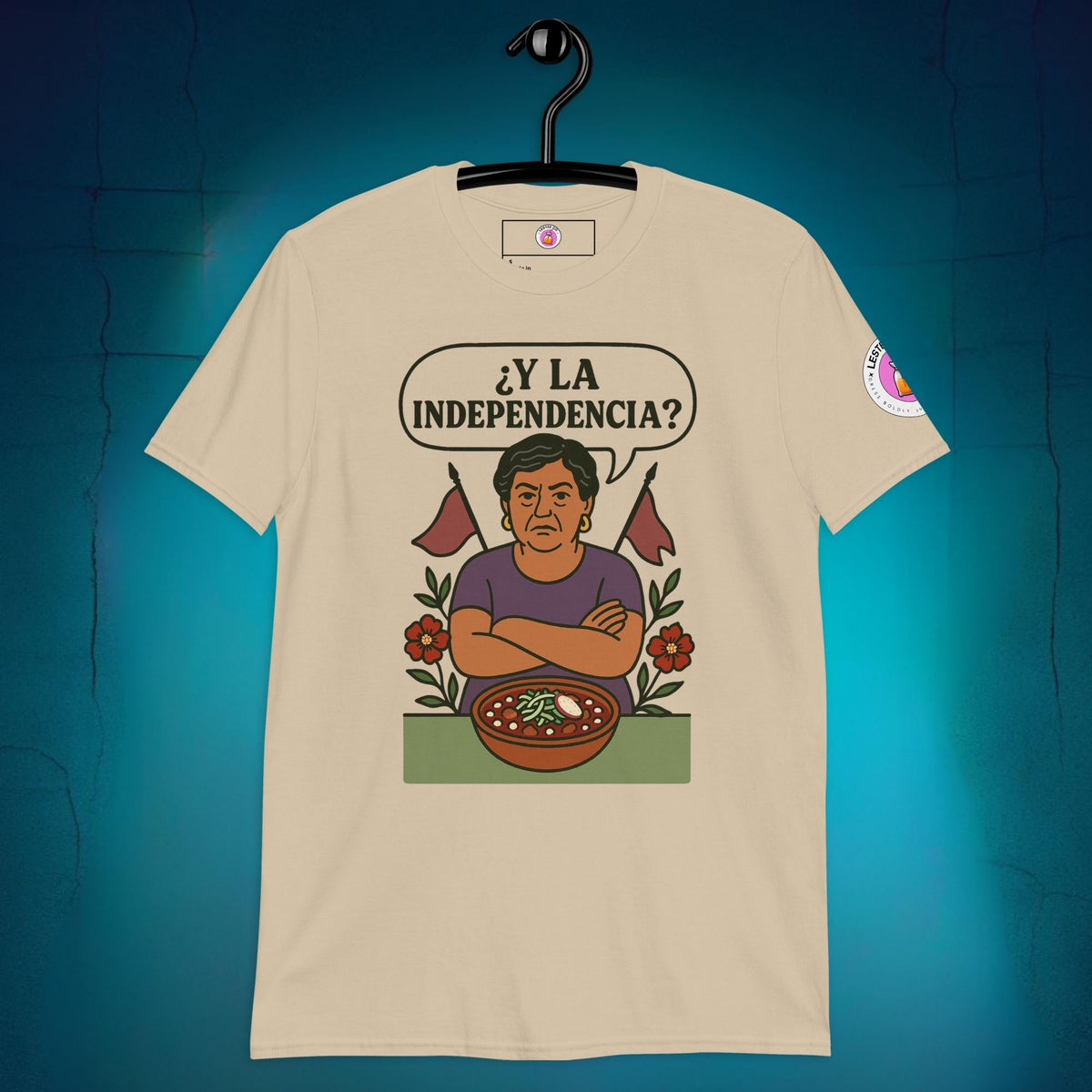 Y La Independencia t-shirt from Lestee Co. in sand, a Mexican Independence Day outfit idea for El Grito on September 16